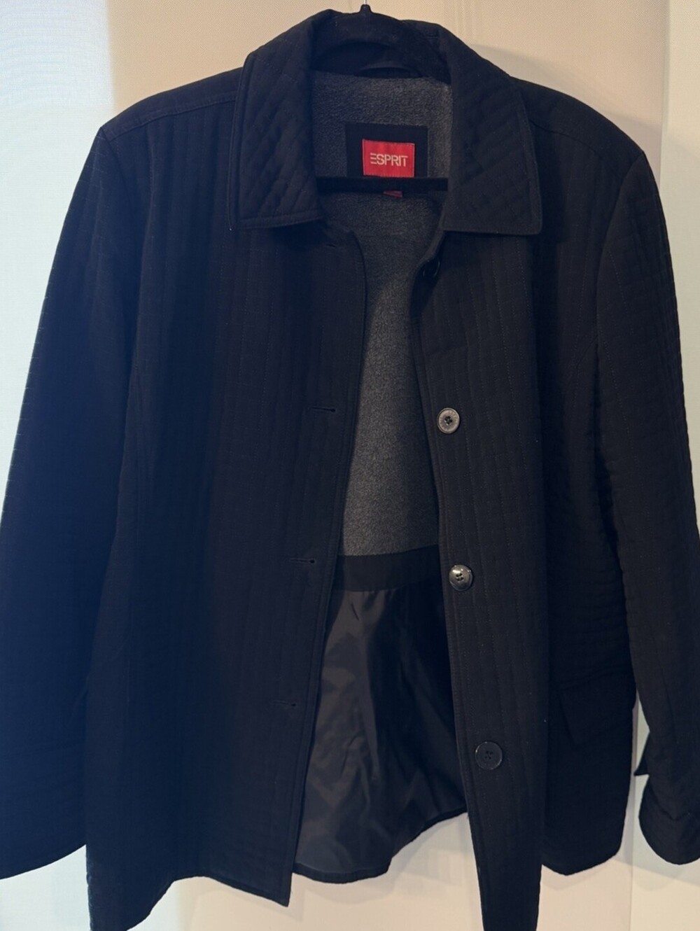 ESPRIT Outerwear Quilted Fleece Lined Collared Jacket Coat Womens Size XL Black